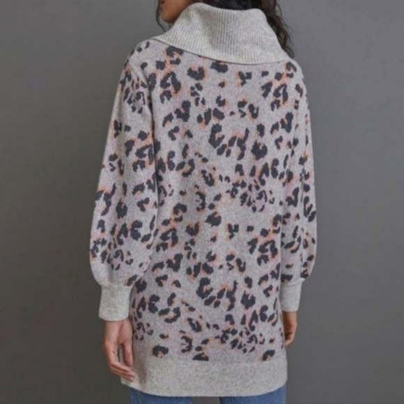 ANTHROPOLOGIE Ribbed Cowl Neck Animal Print Wool Yak Blend Tunic Sweater SIZE:XS - Picture 10 of 10